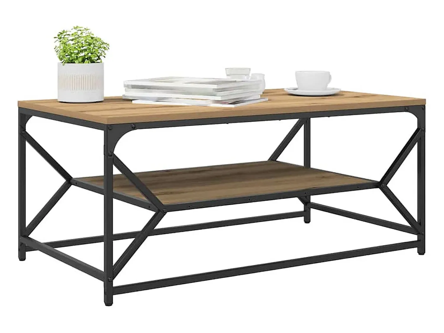 Mesa De Centro| Mesa de centro | Mesa de apoio | Mesa de café carvalho artisiano 90x50x40 cm Castanho