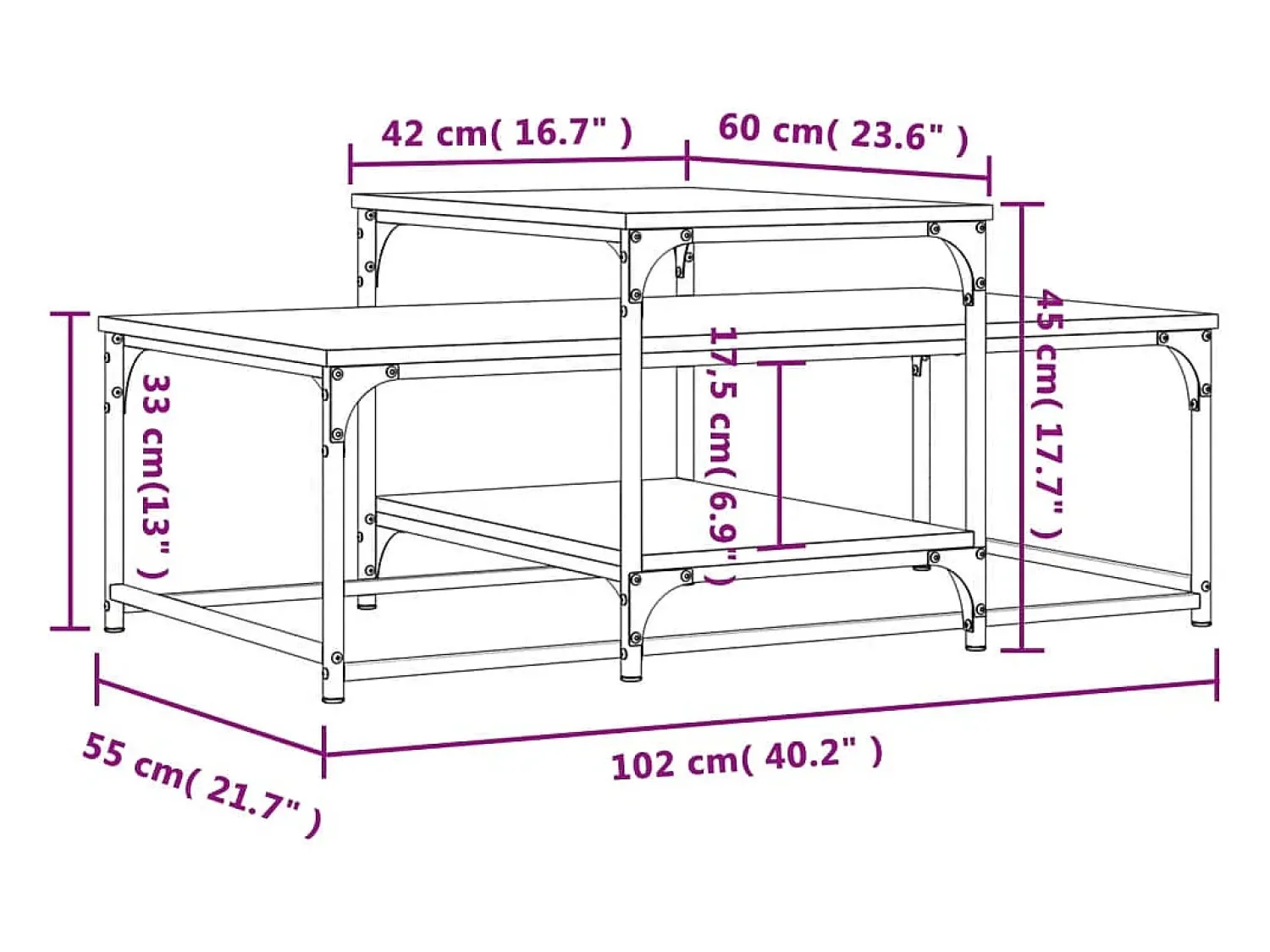 Mesa De Centro* Mesa de centro | Mesa de apoio 102x60x45 cm derivados madeira carvalho fumado Castanho