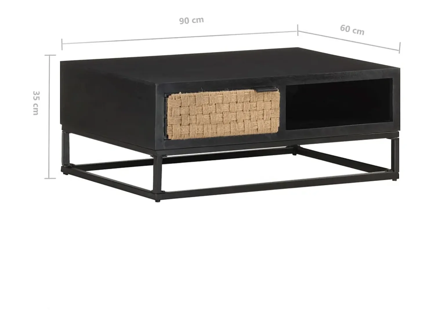 Mesa De Centro* Mesa de centro | Mesa de apoio | Mesa de café 90x60x35 cm madeira de mangueira maciça Preto