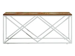 Mesa De Centro| Mesa de centro | Mesa de apoio | Mesa de café aço inoxidável e madeira recuperada maciça Multicor