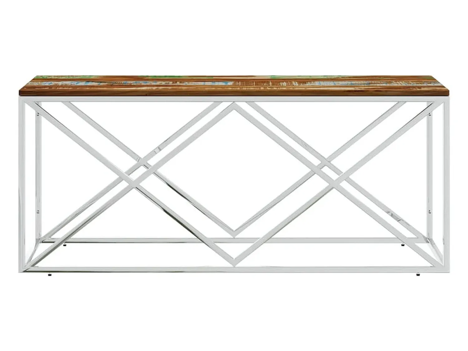 Mesa De Centro| Mesa de centro | Mesa de apoio | Mesa de café aço inoxidável e madeira recuperada maciça Multicor