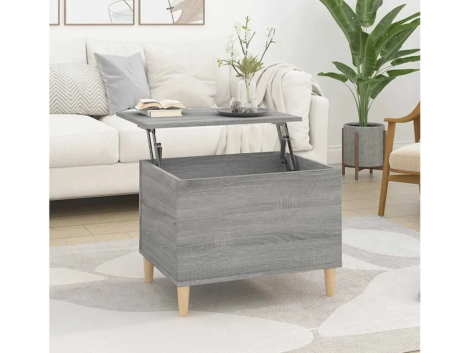 Mesa De Centro| Mesa de centro | Mesa de apoio 60x44.5x45 cm derivados de madeira cinza sonoma Cinzento