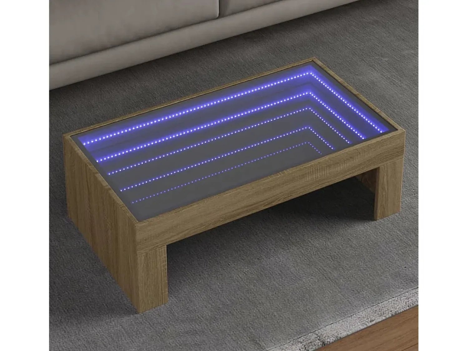 Mesa De Centro| Mesa de centro | Mesa de apoio luzes LED Infinity 90x50x30 cm carvalho sonoma Castanho