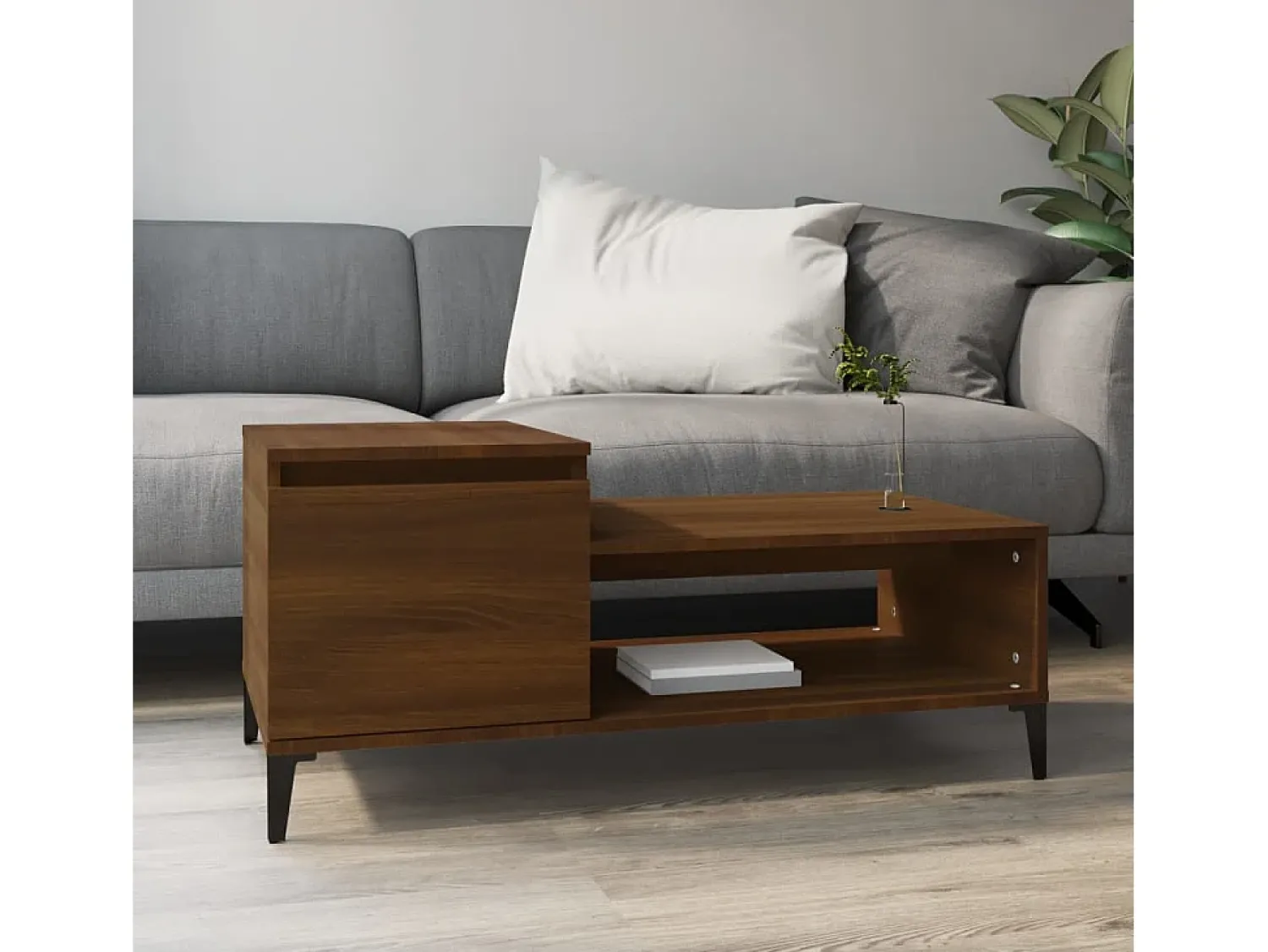 Mesa De Centro* Mesa de centro | Mesa de apoio 100x50x45 cm derivados madeira carvalho Castanho