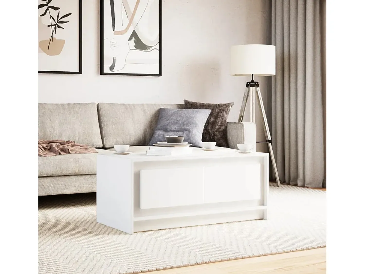 New Mesa de centro | Mesa de apoio com luzes LED derivados de madeira Branco