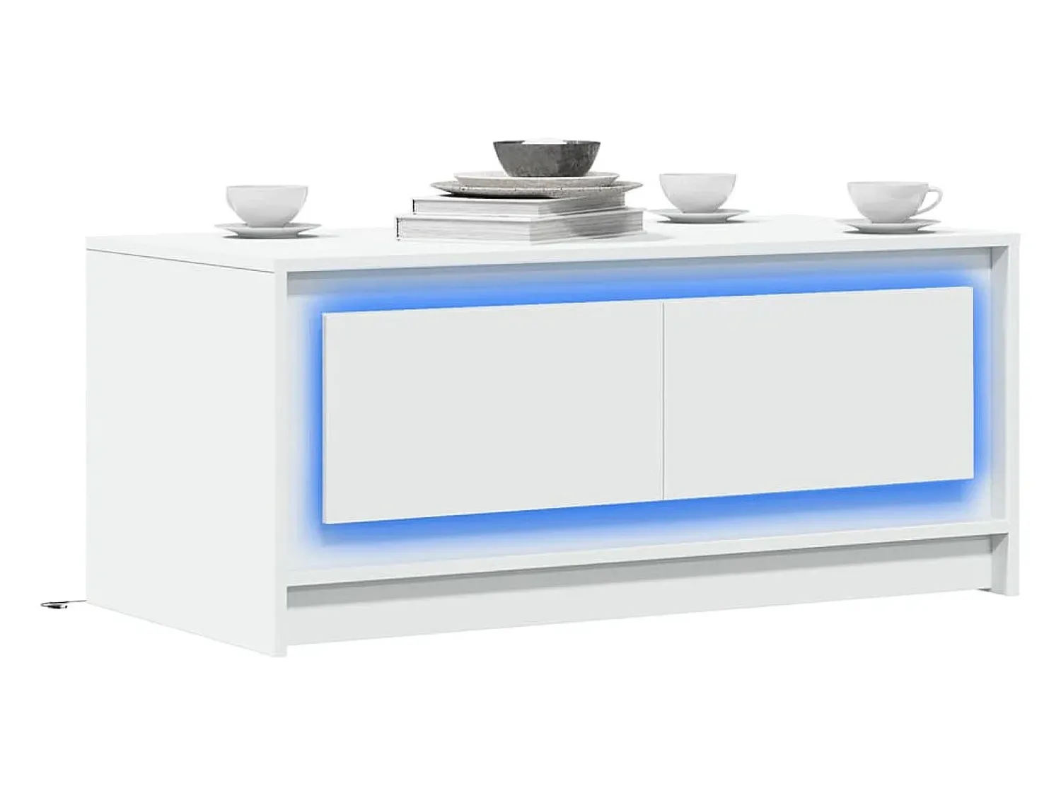 New Mesa de centro | Mesa de apoio com luzes LED derivados de madeira Branco