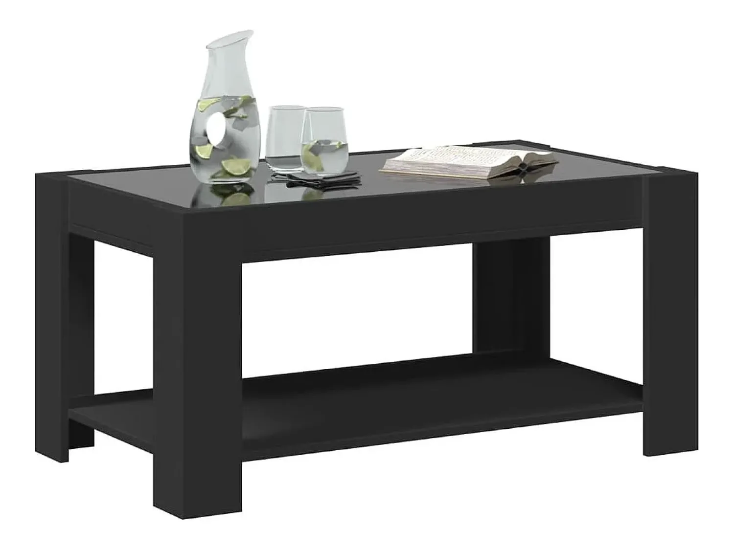 Mesa De Centro* Mesa de centro | Mesa de apoio c/ LEDs 93x53x45 cm madeira processada Preto