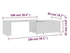 Mesa De Centro| Mesa de centro | Mesa de apoio 150x50x35 cm derivados de madeira Branco