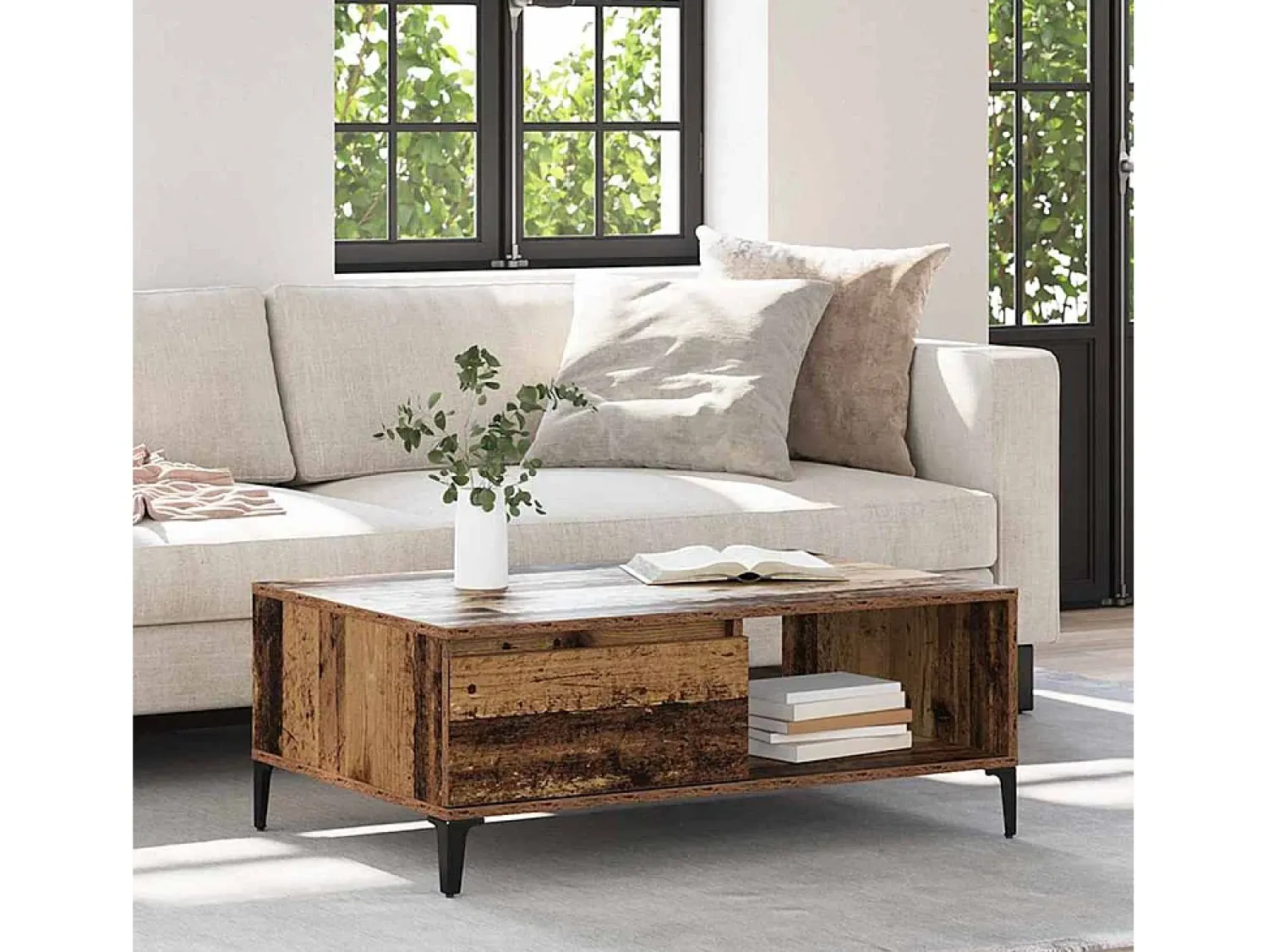 Mesa De Centro* Mesa de centro | Mesa de apoio Madeira antiga 90x60x35 cm Castanho