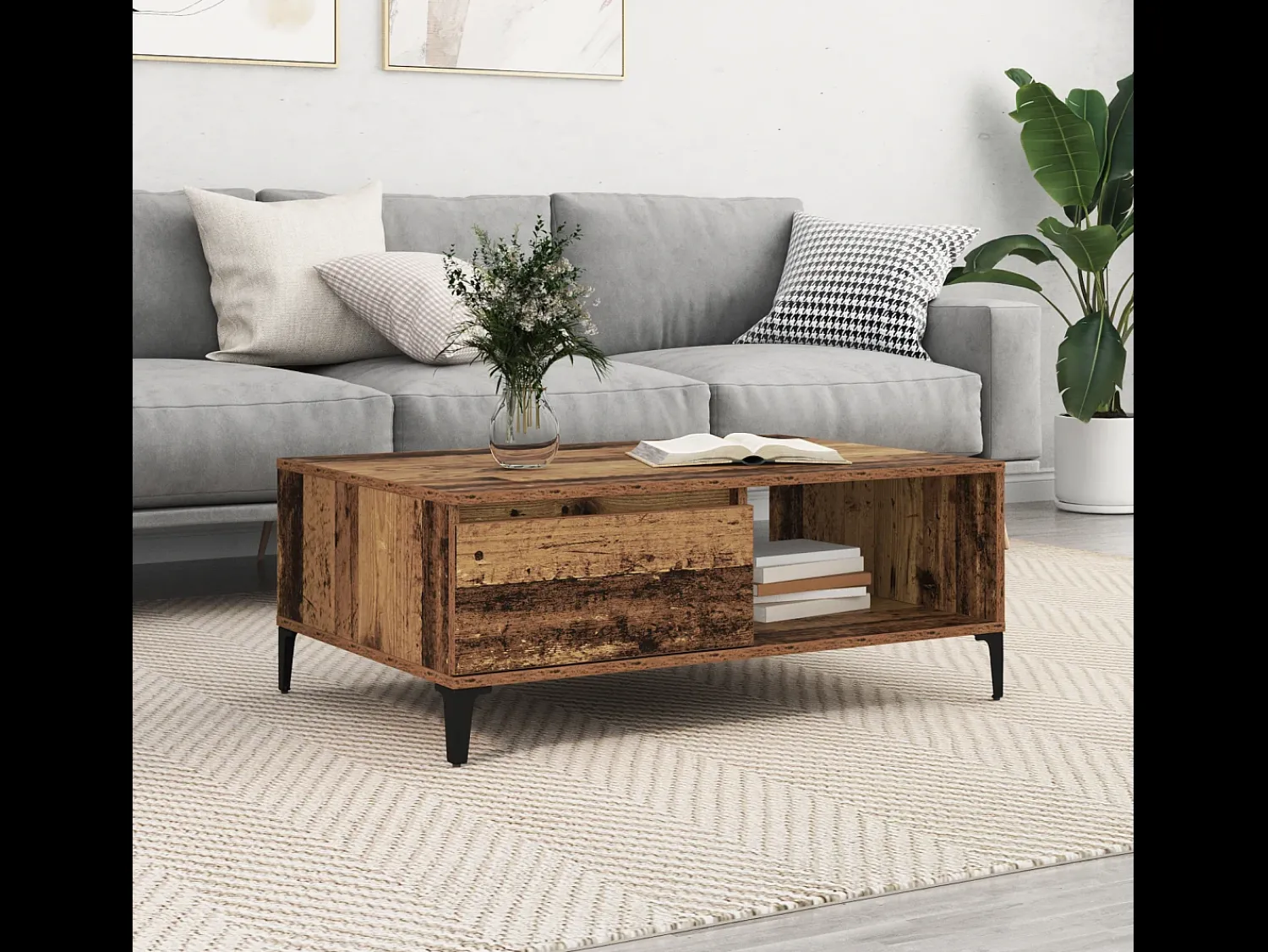 Mesa De Centro* Mesa de centro | Mesa de apoio Madeira antiga 90x60x35 cm Castanho