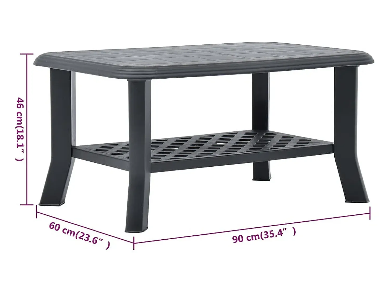 Mesa De Centro* Mesa de centro | Mesa de apoio | Mesa de café 90x60x46 cm plástico antracite Preto