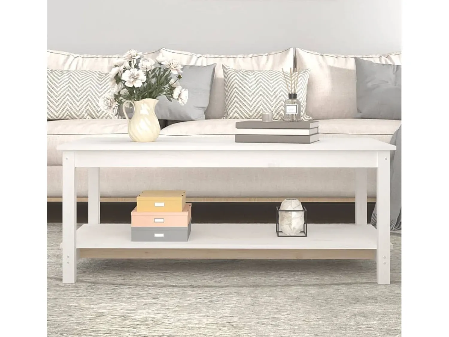 Mesa De Centro* Mesa de centro | Mesa de apoio 110x55x45 cm madeira de pinho maciça Branco