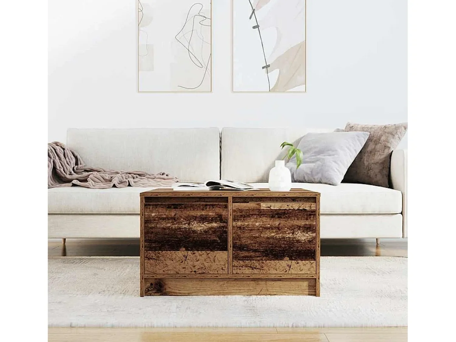 Mesa de centro | Mesa de apoio com gavetas 70.5x70x40 cm madeira velha^ Mesa De Centro