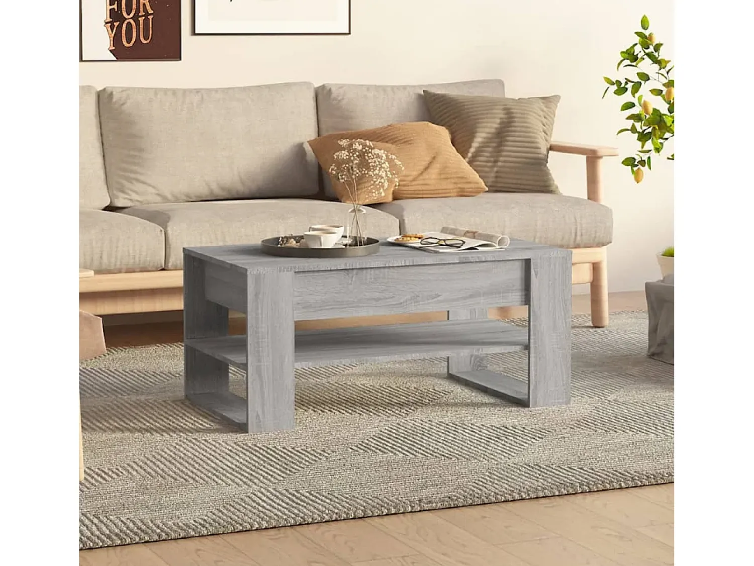 Outlet Mesa de centro | Mesa de apoio 102x55x45 cm madeira processada sonoma cinza Cinzento