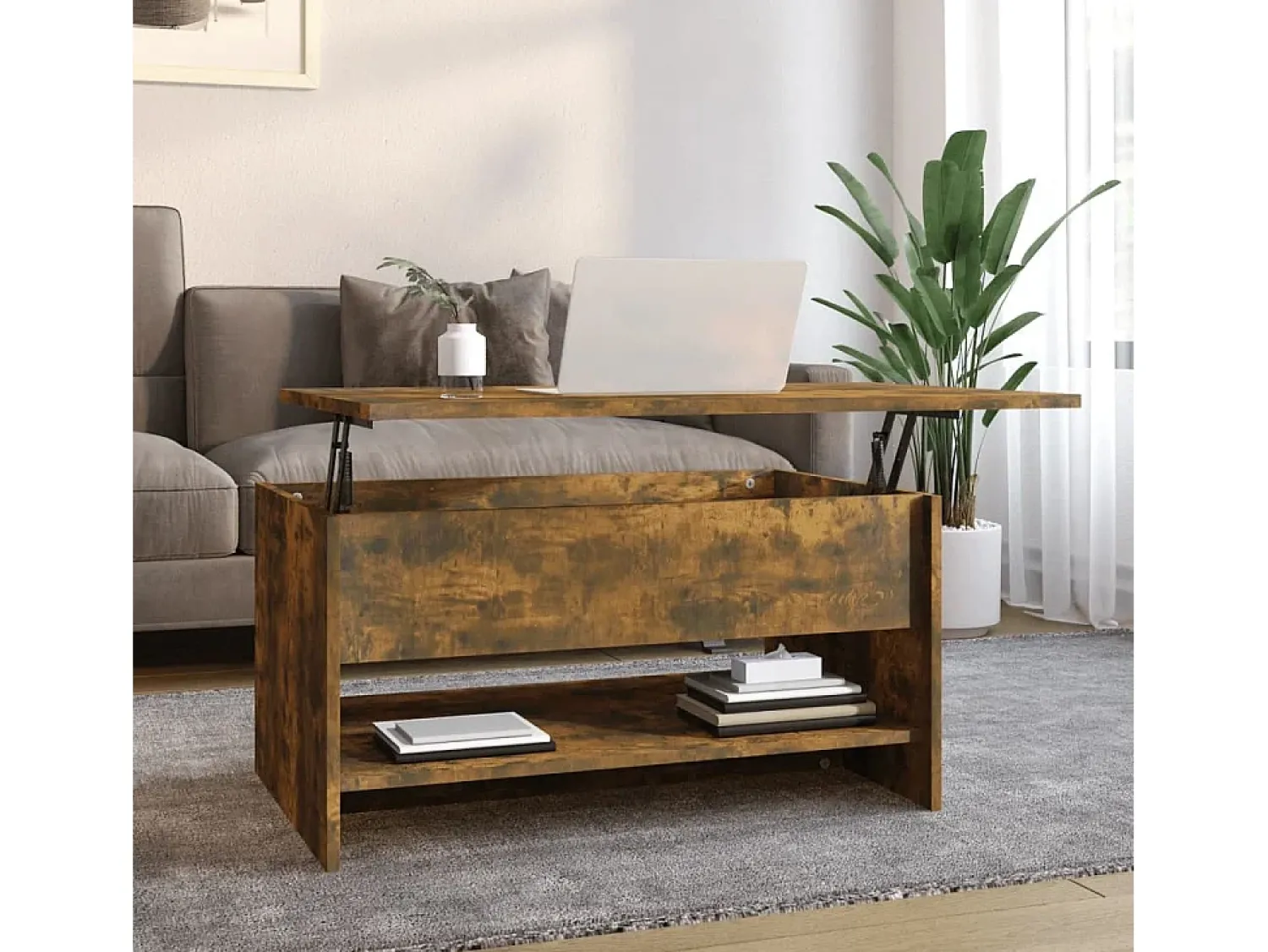 Mesa De Centro| Mesa de centro | Mesa de apoio 80x50x40 cm derivados de madeira carvalho fumado Castanho