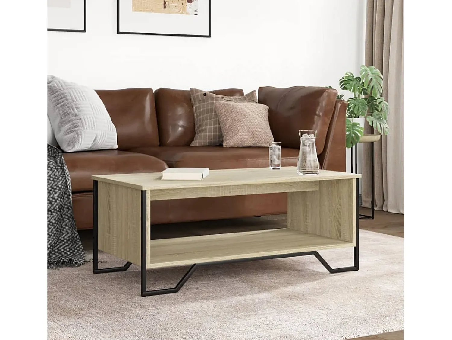 Mesa De Centro| Mesa de centro | Mesa de apoio 100x51x40 cm derivados madeira carvalho sonoma Castanho