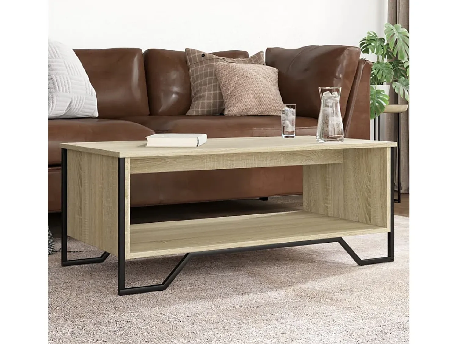 Mesa De Centro| Mesa de centro | Mesa de apoio 100x51x40 cm derivados madeira carvalho sonoma Castanho