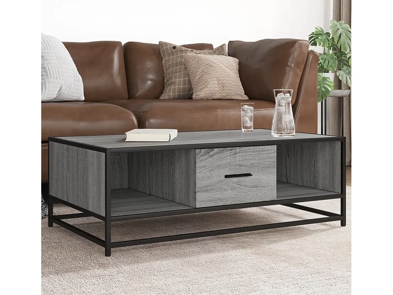 Mesa de centro | Mesa de apoio 100x57x35cm deriv. madeira/metal sonoma^ Mesa De Centro
