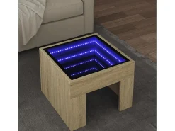Mesa De Centro| Mesa de centro | Mesa de apoio luzes LED Infinity 40x40x30 cm carvalho sonoma Castanho