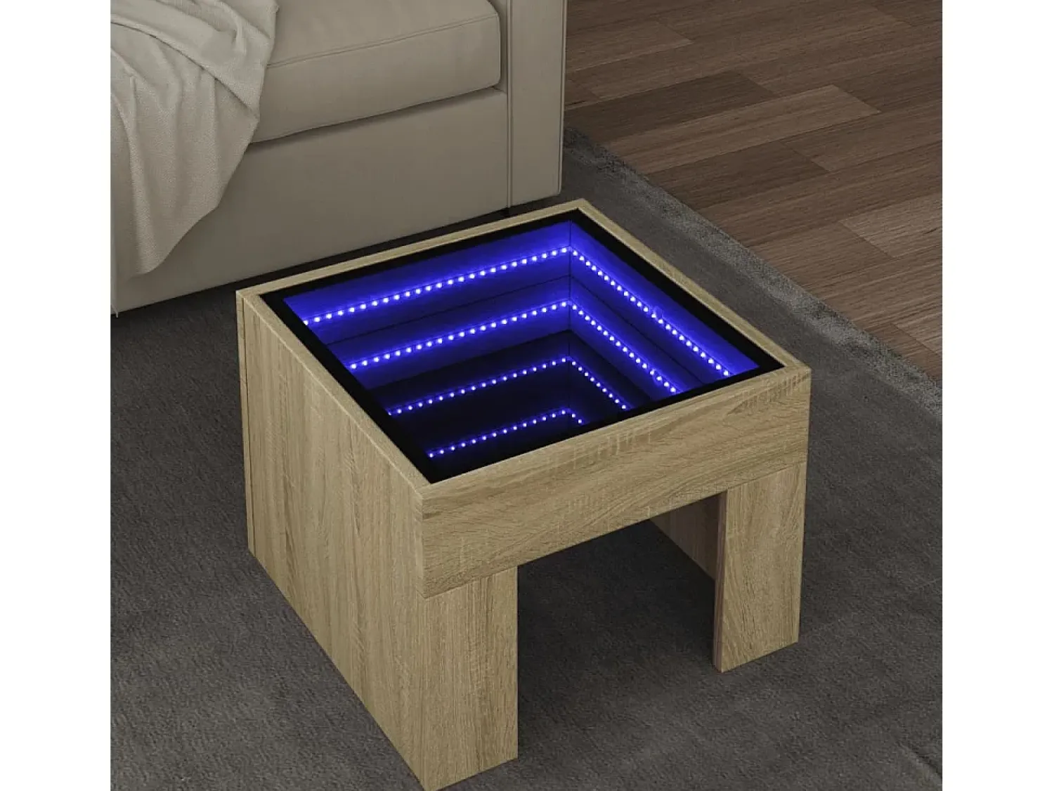 Mesa De Centro| Mesa de centro | Mesa de apoio luzes LED Infinity 40x40x30 cm carvalho sonoma Castanho