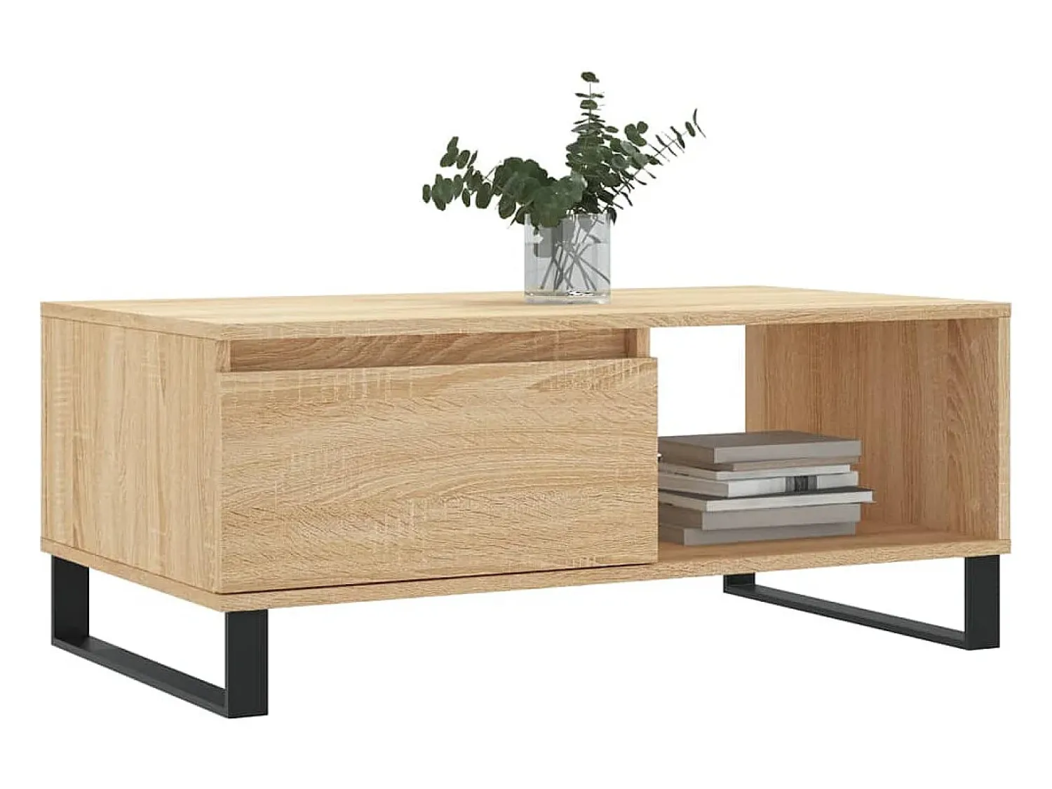Mesa De Centro* Mesa de centro | Mesa de apoio 90x50x36.5 cm derivados madeira carvalho sonoma Castanho