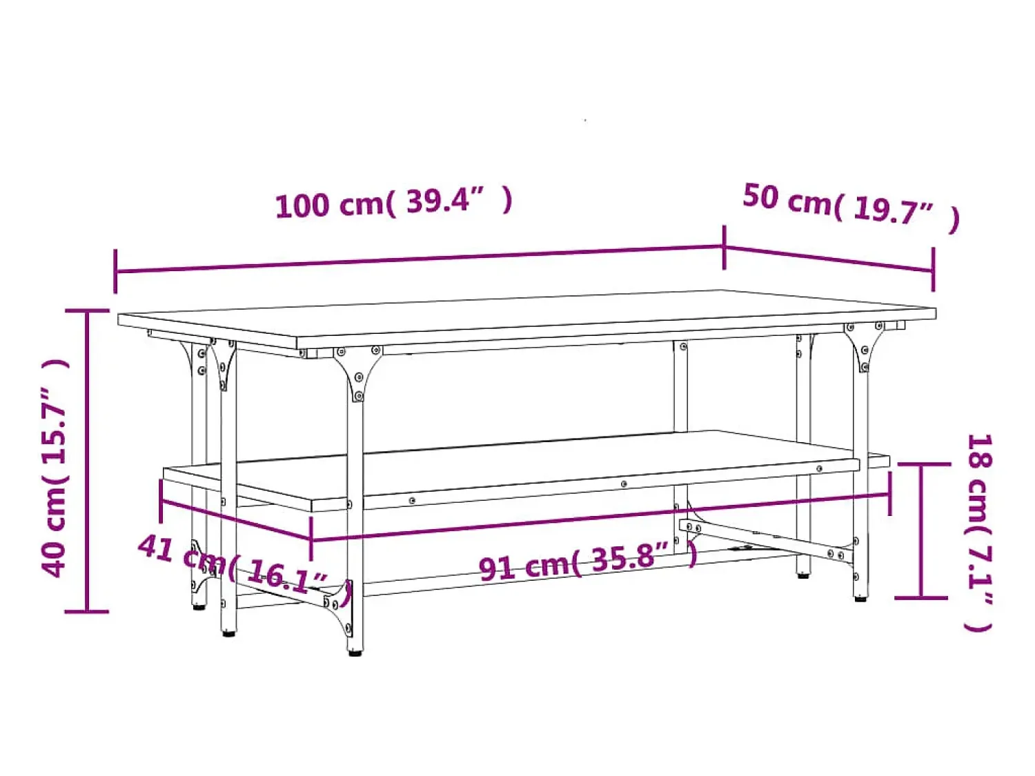 Mesa de centro | Mesa de apoio 100x50x40 cm derivados de madeira^ Mesa De Centro