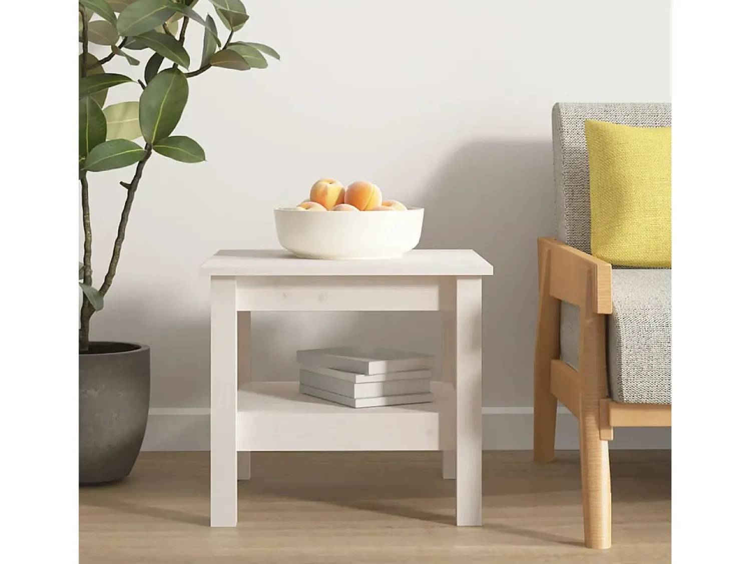 Mesa De Centro* Mesa de centro | Mesa de apoio Branca 45x45x40 cm Madeira Maciça Pinho Branco