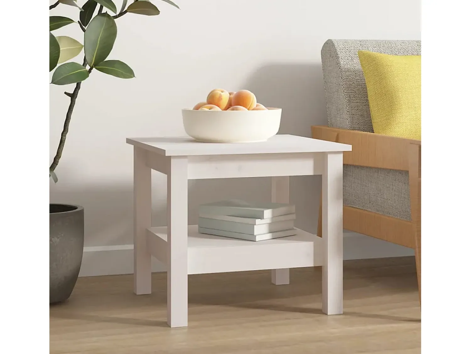 Mesa De Centro* Mesa de centro | Mesa de apoio Branca 45x45x40 cm Madeira Maciça Pinho Branco