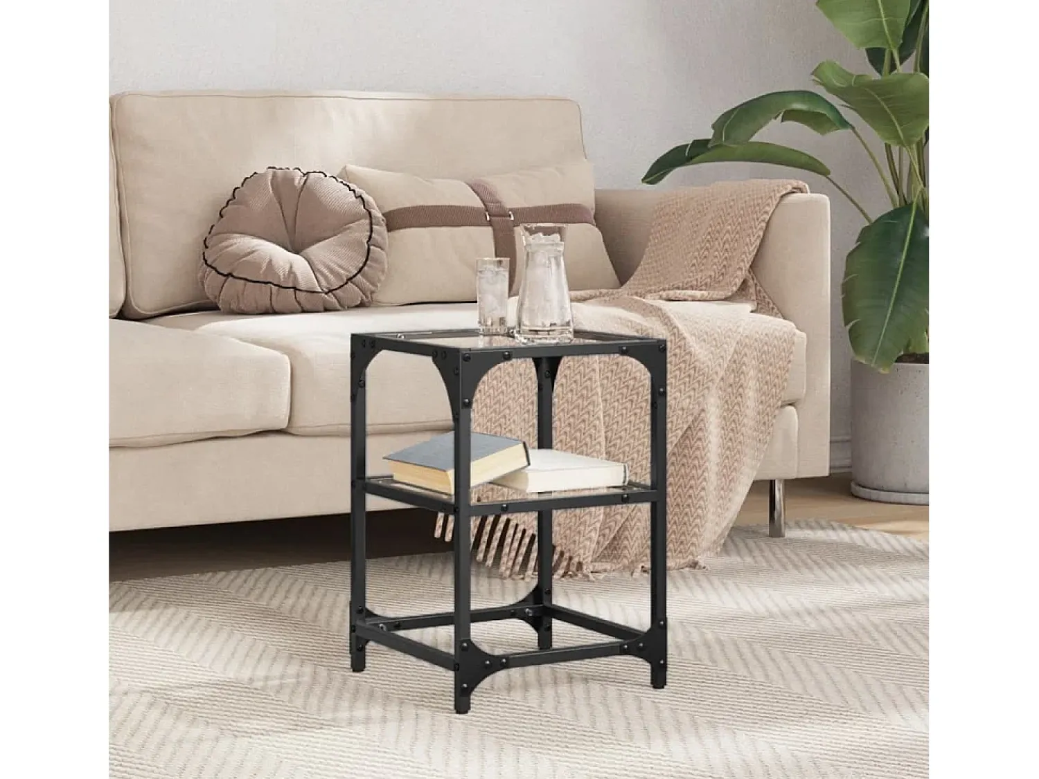 Hot Mesa de centro | Mesa de apoio c/ tampo em vidro 30x30x45 cm aço Transparente