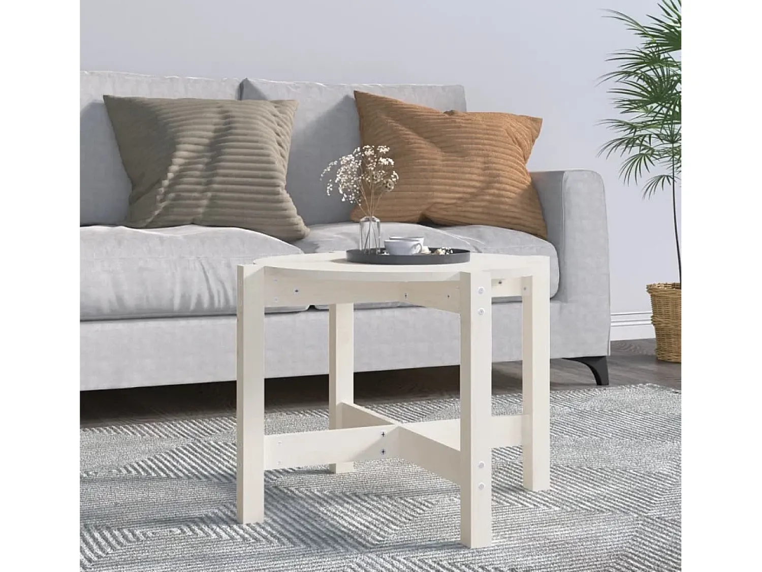Mesa De Centro| Mesa de centro | Mesa de apoio Ø 62.5x45 cm madeira de pinho maciça Branco