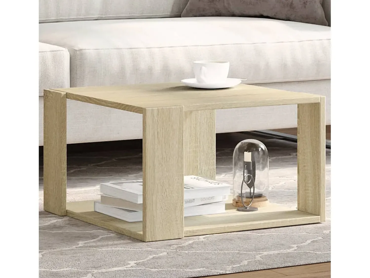 Mesa De Centro| Mesa de centro | Mesa de apoio 51.5x51.5x30cm derivados madeira carvalho sonoma Castanho
