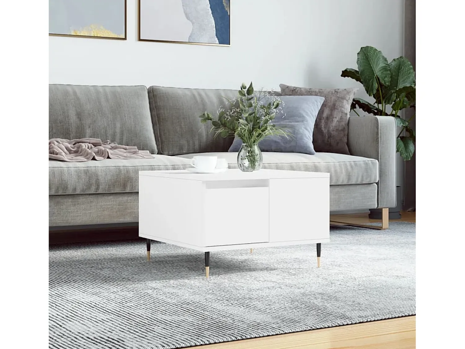 Mesa De Centro| Mesa de centro | Mesa de apoio 55x55x36.5 cm derivados de madeira Branco