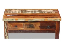 Hot Mesa de centro | Mesa de apoio | Mesa de café + gavetas 90x45x35 cm madeira reciclada maciça Castanho