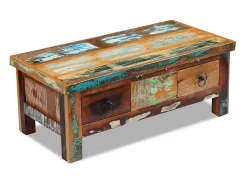 Hot Mesa de centro | Mesa de apoio | Mesa de café + gavetas 90x45x35 cm madeira reciclada maciça Castanho