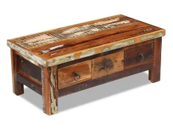 Hot Mesa de centro | Mesa de apoio | Mesa de café + gavetas 90x45x35 cm madeira reciclada maciça Castanho