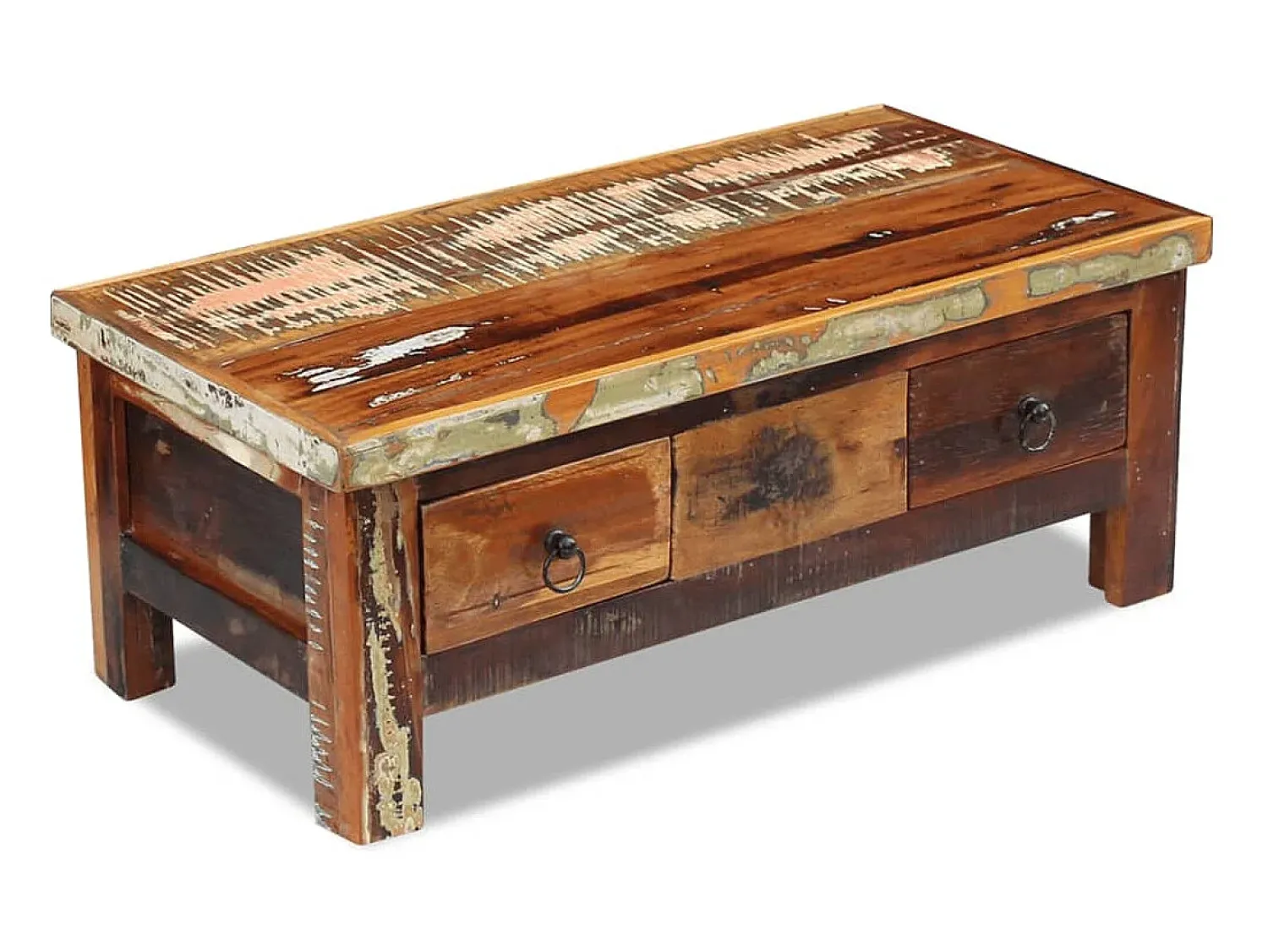 Hot Mesa de centro | Mesa de apoio | Mesa de café + gavetas 90x45x35 cm madeira reciclada maciça Castanho