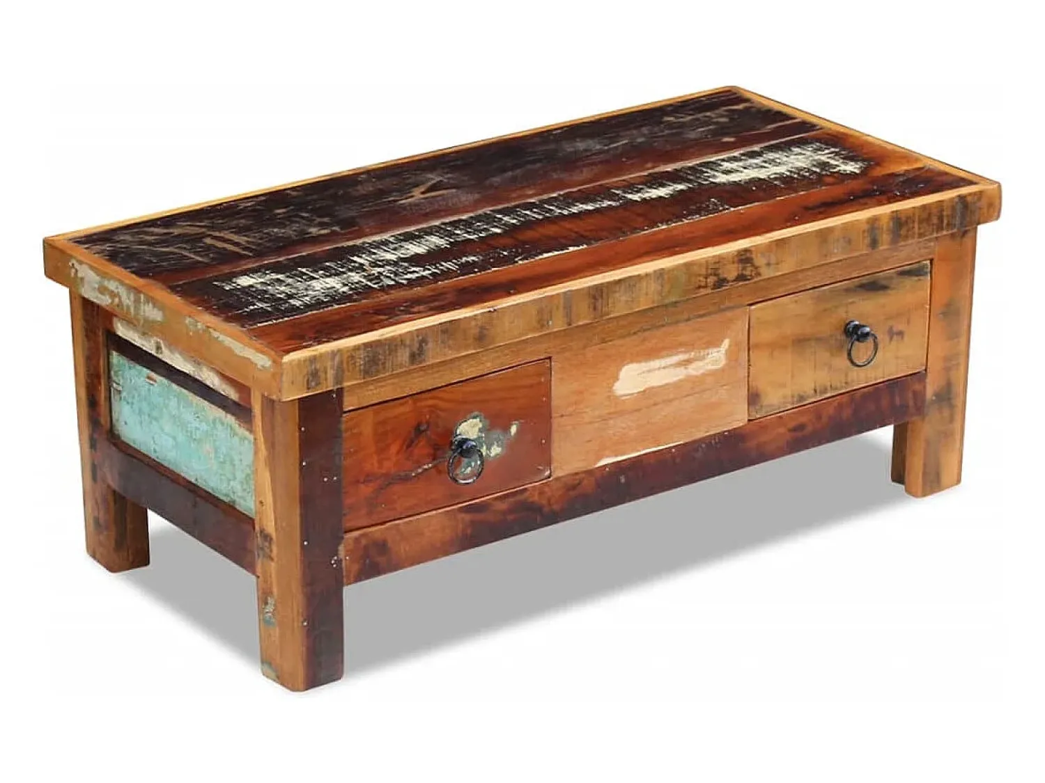 Hot Mesa de centro | Mesa de apoio | Mesa de café + gavetas 90x45x35 cm madeira reciclada maciça Castanho