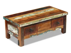 Hot Mesa de centro | Mesa de apoio | Mesa de café + gavetas 90x45x35 cm madeira reciclada maciça Castanho