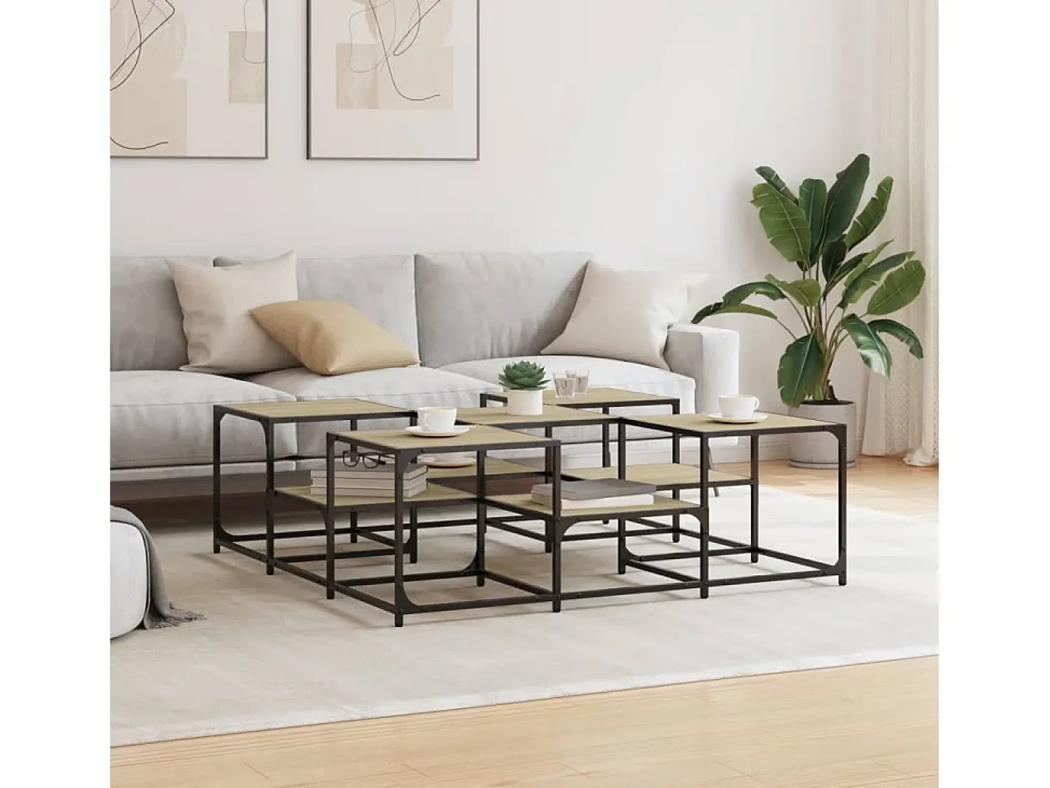 Mesa de centro | Mesa de apoio 121x121x40 derivados de madeira carvalho sonoma^ Mesa De Centro