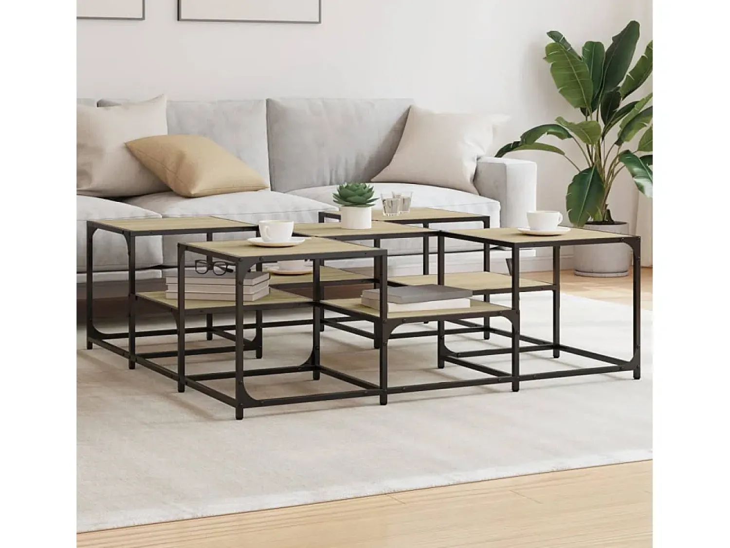 Mesa de centro | Mesa de apoio 121x121x40 derivados de madeira carvalho sonoma^ Mesa De Centro