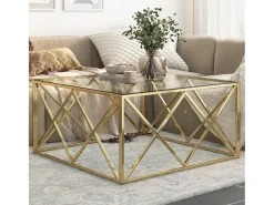 Hot Mesa de centro | Mesa de apoio aço inoxidável e vidro temperado dourado Cor de laranja