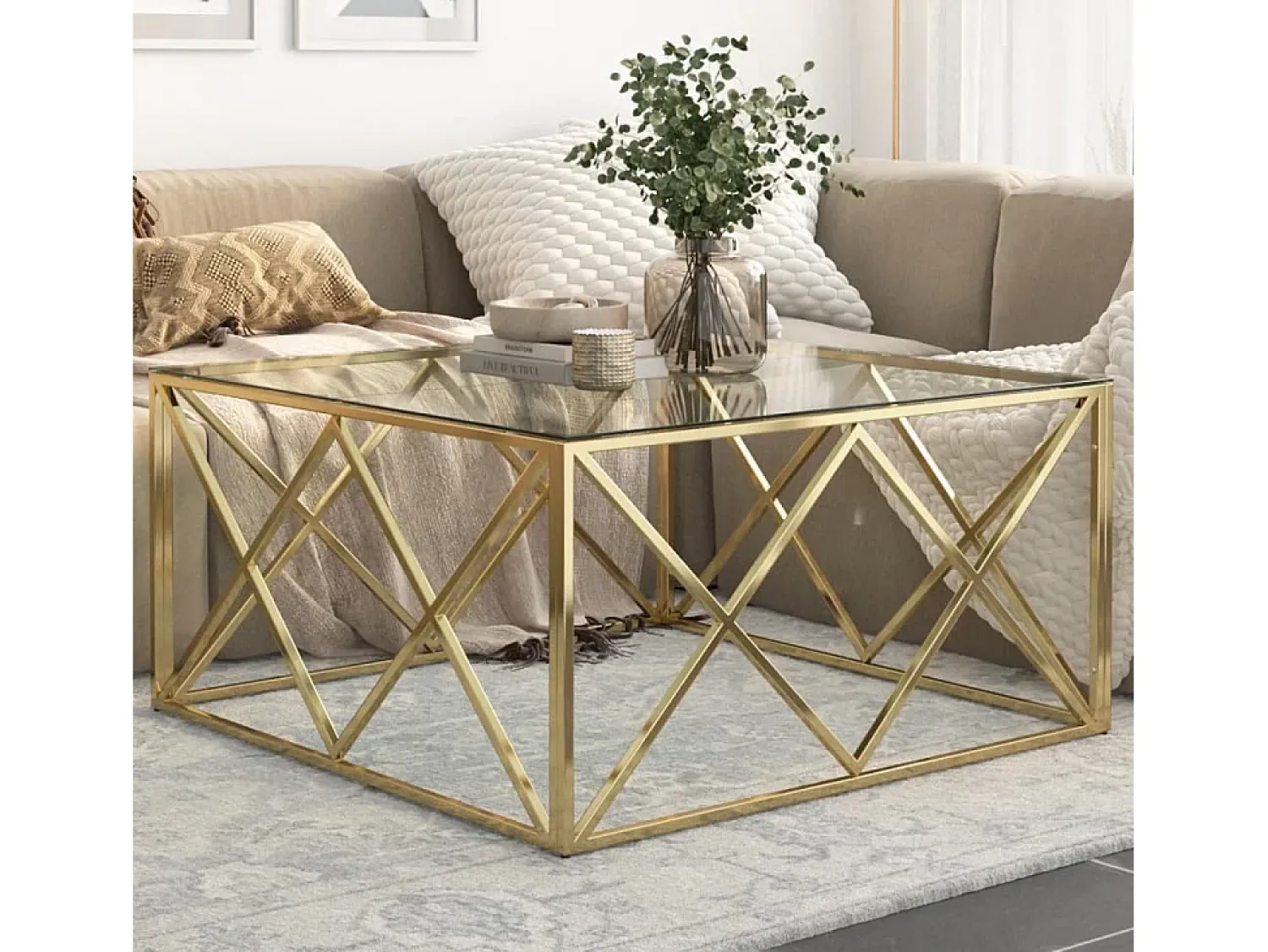 Hot Mesa de centro | Mesa de apoio aço inoxidável e vidro temperado dourado Cor de laranja