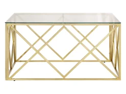 Hot Mesa de centro | Mesa de apoio aço inoxidável e vidro temperado dourado Cor de laranja