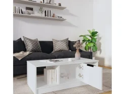 Mesa de centro | Mesa de apoio 102x50x36 cm madeira processada Branco
