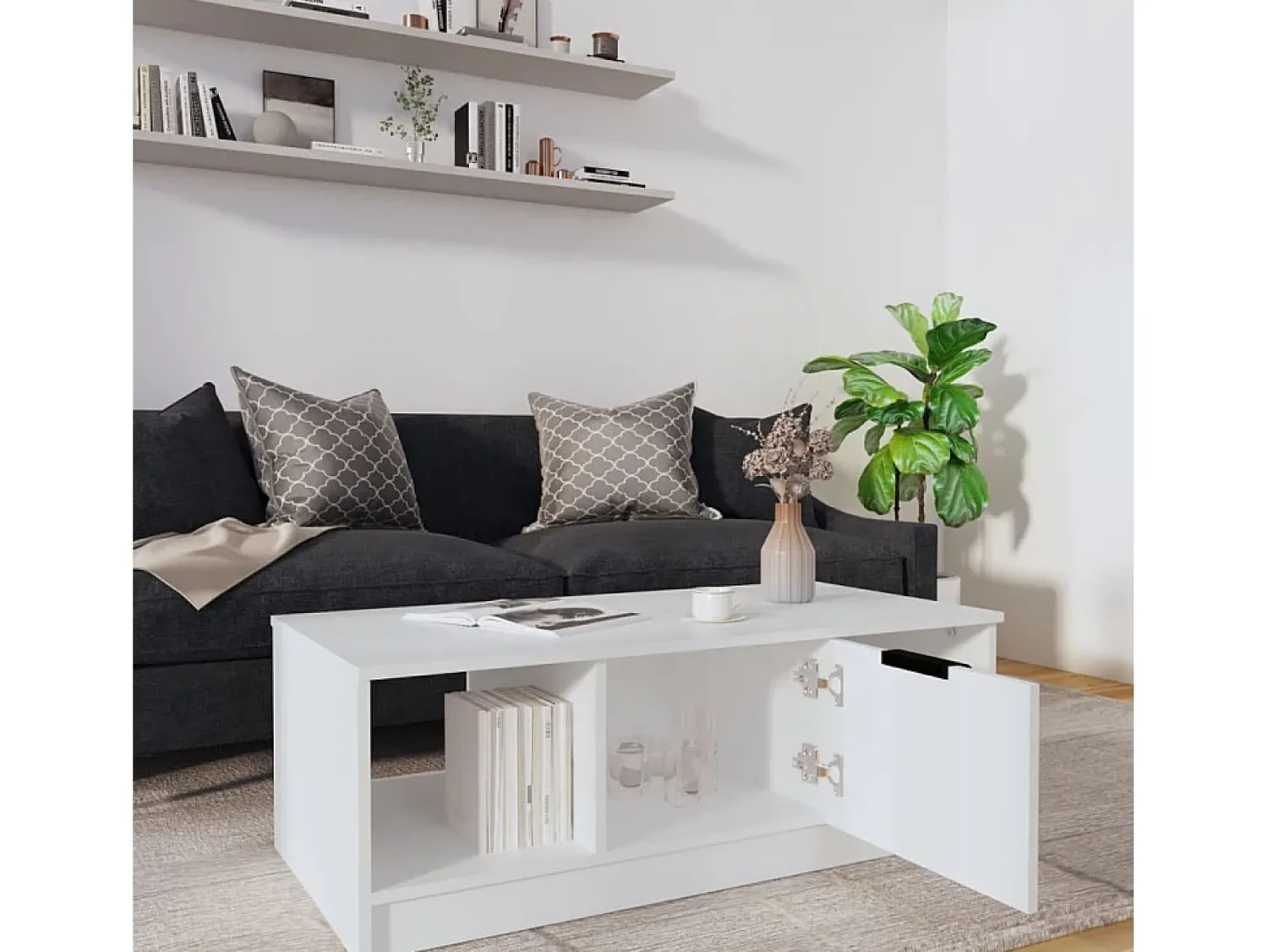 Mesa de centro | Mesa de apoio 102x50x36 cm madeira processada Branco