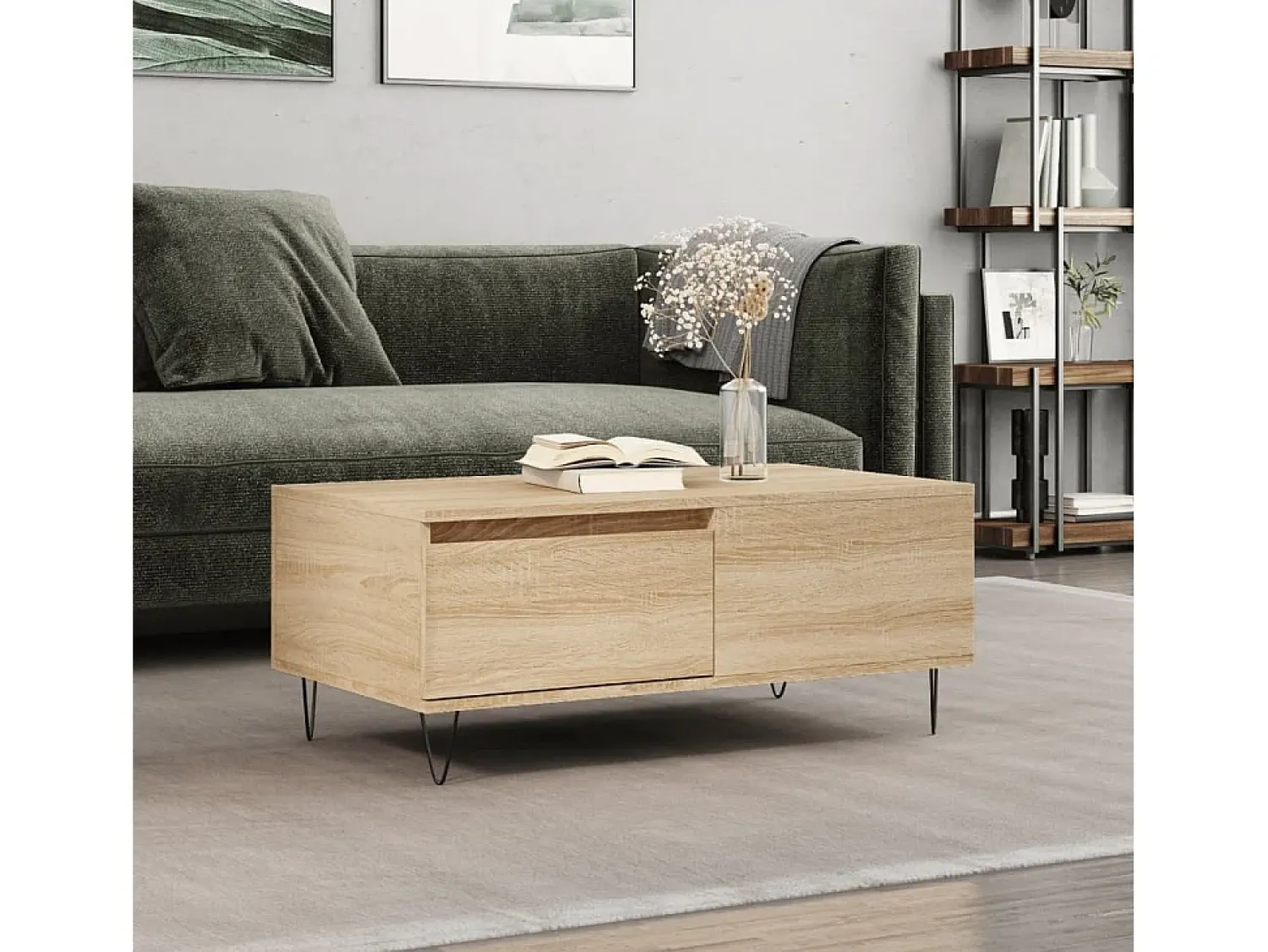 Mesa De Centro| Mesa de centro | Mesa de apoio 90x50x36.5 cm derivados madeira carvalho sonoma Castanho