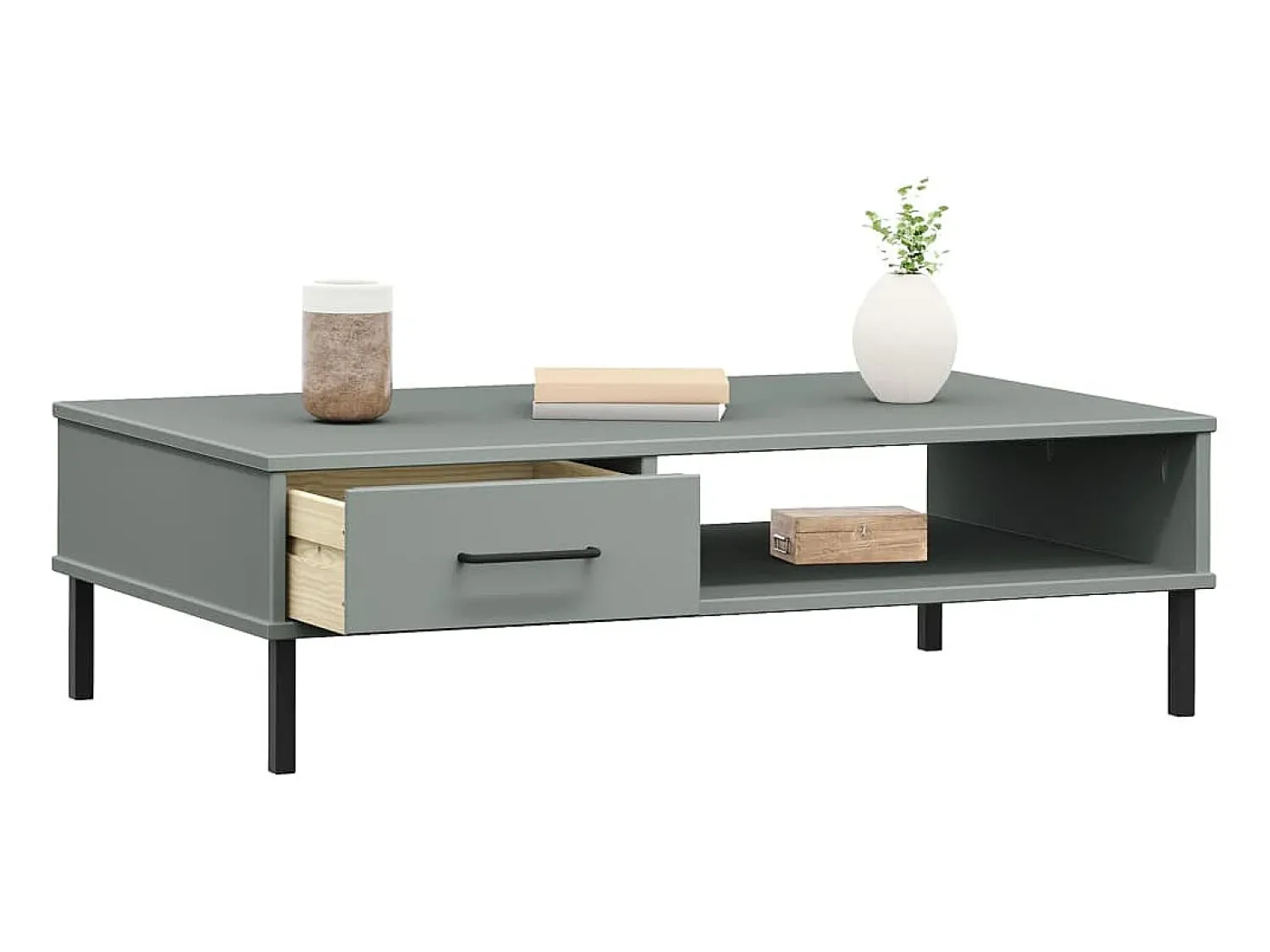 Online Mesa de centro | Mesa de apoio c/ pernas de metal pinho maciço OSLO Cinzento