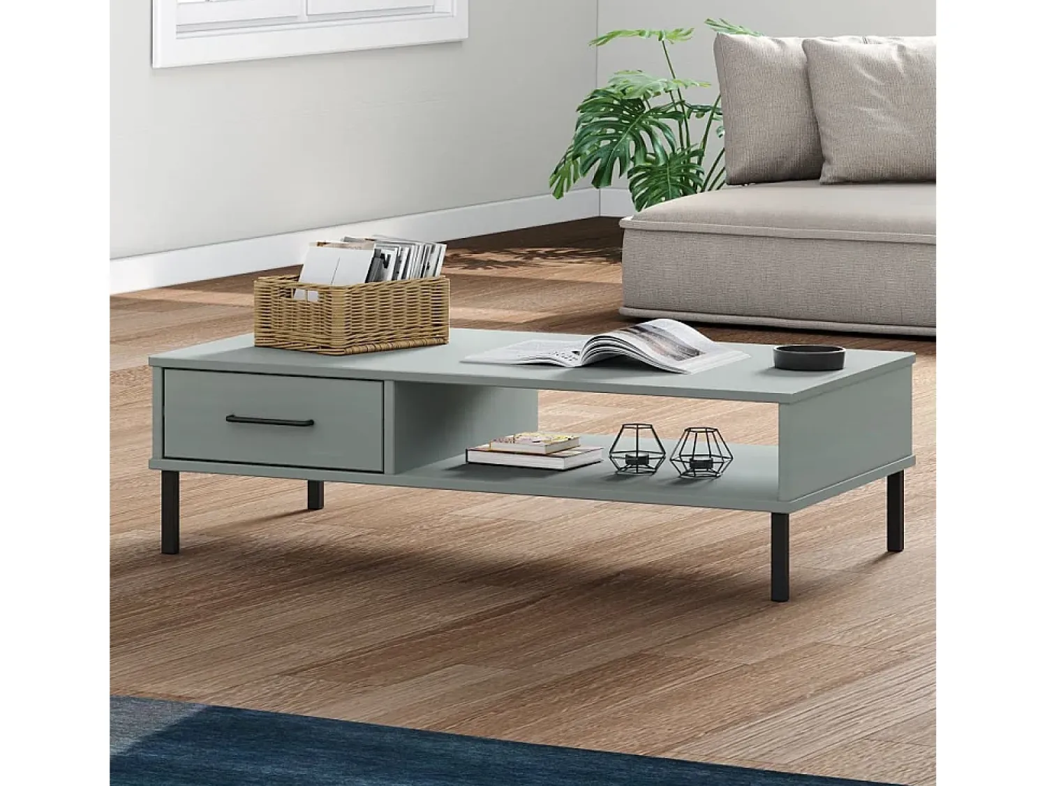 Online Mesa de centro | Mesa de apoio c/ pernas de metal pinho maciço OSLO Cinzento