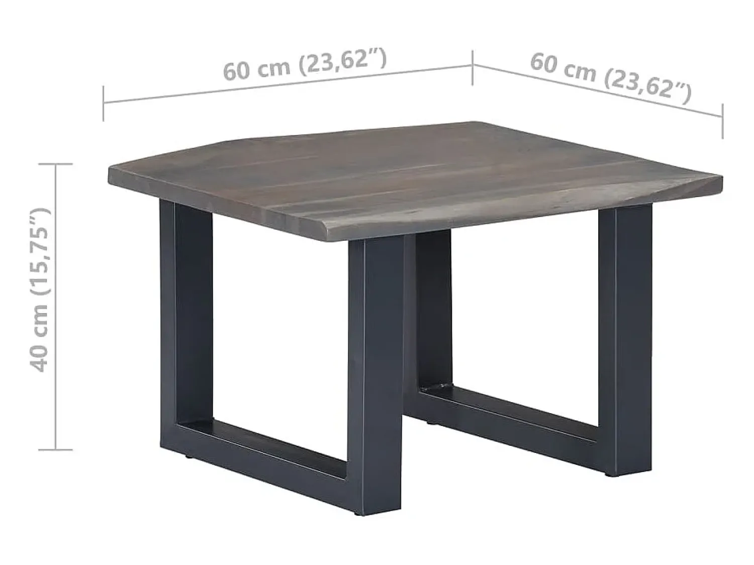 Mesa De Centro* Mesa de centro | Mesa de apoio | Mesa de café c/ arestas vivas 60x60x40cm acácia maciça Cinzento