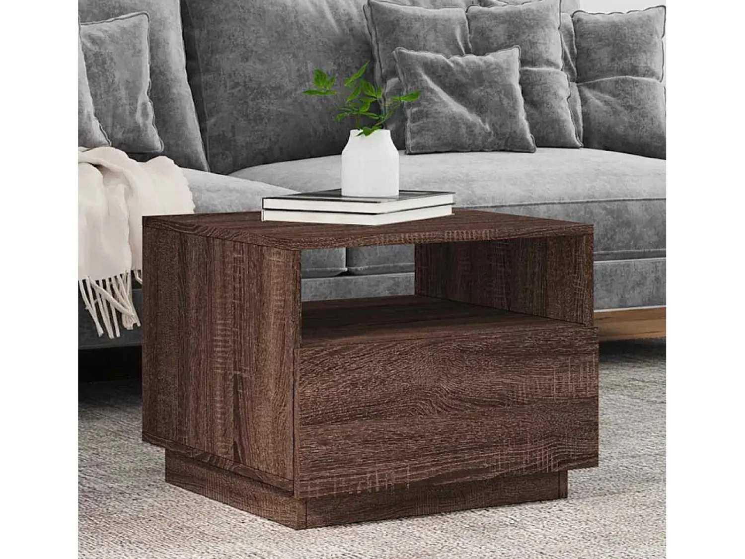Discount Mesa de centro | Mesa de apoio com luzes LED 50x49x40 cm carvalho Castanho